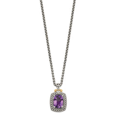 Shey Couture Sterling Silver with 14K Accent 18 Inch Antiqued Checkerboard-cut Cushion Amethyst and Diamond Necklace QTC693