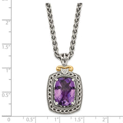 Shey Couture Sterling Silver with 14K Accent 18 Inch Antiqued Checkerboard-cut Cushion Amethyst and Diamond Necklace QTC693