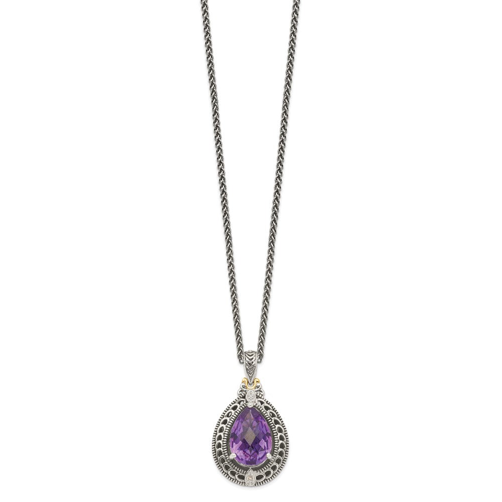 Shey Couture Sterling Silver with 14K Accent 18 Inch Antiqued Diamond and Pear Shaped Amethyst Necklace QTC697