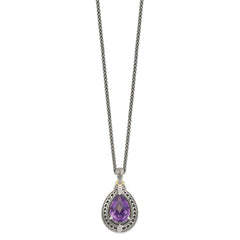 Shey Couture Sterling Silver with 14K Accent 18 Inch Antiqued Diamond and Pear Shaped Amethyst Necklace QTC697
