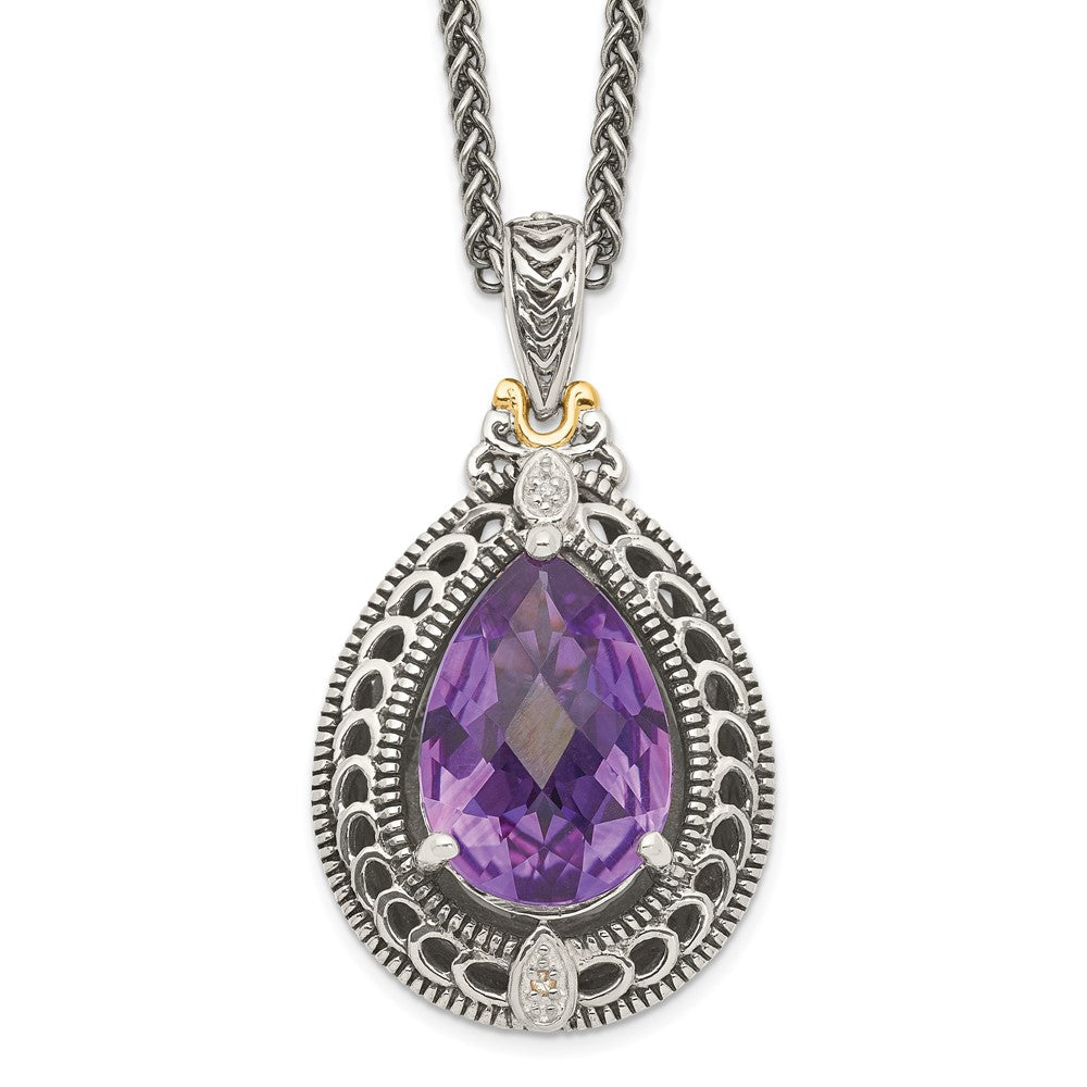 Shey Couture Sterling Silver with 14K Accent 18 Inch Antiqued Diamond and Pear Shaped Amethyst Necklace QTC697