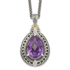 Shey Couture Sterling Silver with 14K Accent 18 Inch Antiqued Diamond and Pear Shaped Amethyst Necklace QTC697