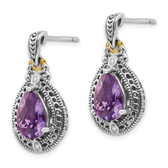 QTC698 Shey Couture Sterling Silver with 14K Accent Antiqued Diamond and Pear Shaped Amethyst Earrings