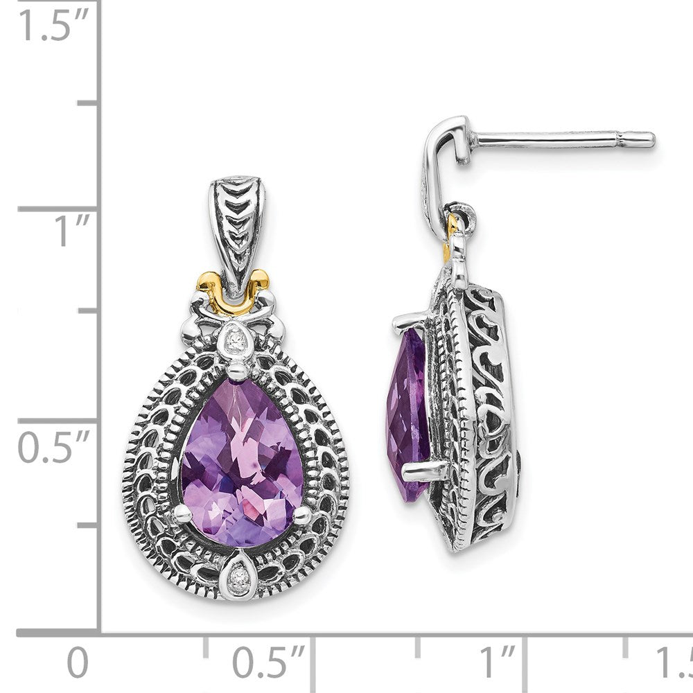 QTC698 Shey Couture Sterling Silver with 14K Accent Antiqued Diamond and Pear Shaped Amethyst Earrings