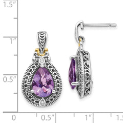 QTC698 Shey Couture Sterling Silver with 14K Accent Antiqued Diamond and Pear Shaped Amethyst Earrings