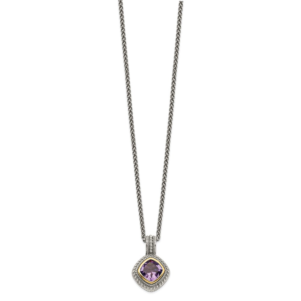 Shey Couture Sterling Silver with 14K Accent 18 Inch Antiqued Cushion Bezel Amethyst Necklace QTC713