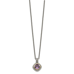 Shey Couture Sterling Silver with 14K Accent 18 Inch Antiqued Cushion Bezel Amethyst Necklace QTC713