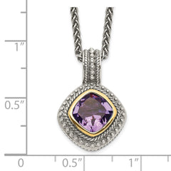 Shey Couture Sterling Silver with 14K Accent 18 Inch Antiqued Cushion Bezel Amethyst Necklace QTC713