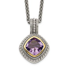 Shey Couture Sterling Silver with 14K Accent 18 Inch Antiqued Cushion Bezel Amethyst Necklace QTC713