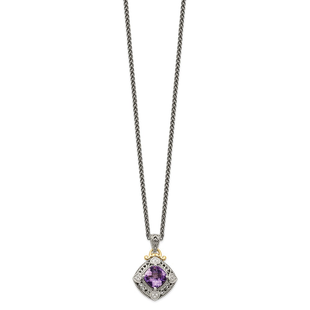 Shey Couture Sterling Silver with 14K Accent 18 Inch Antiqued Cushion Amethyst Necklace QTC738
