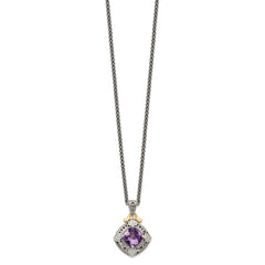 Shey Couture Sterling Silver with 14K Accent 18 Inch Antiqued Cushion Amethyst Necklace QTC738