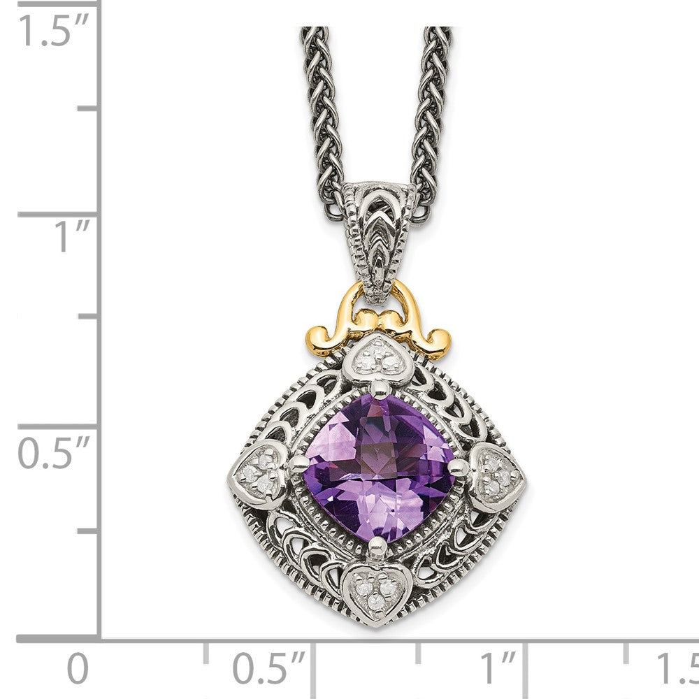 Shey Couture Sterling Silver with 14K Accent 18 Inch Antiqued Cushion Amethyst Necklace QTC738