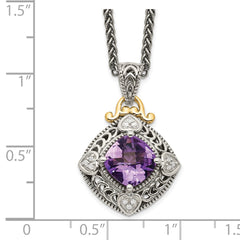 Shey Couture Sterling Silver with 14K Accent 18 Inch Antiqued Cushion Amethyst Necklace QTC738