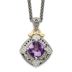 Shey Couture Sterling Silver with 14K Accent 18 Inch Antiqued Cushion Amethyst Necklace QTC738