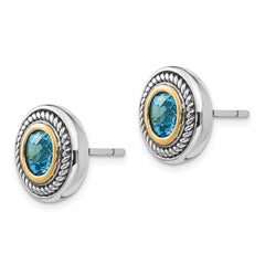 QTC749 Shey Couture Sterling Silver with 14K Accent Antiqued Round Blue Topaz Post Earrings