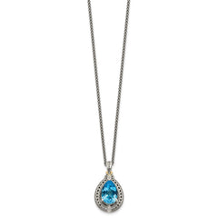 Shey Couture Sterling Silver with 14K Accent 18 Inch Antiqued Diamond and Pear Shaped Blue Topaz Necklace QTC756