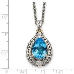 Shey Couture Sterling Silver with 14K Accent 18 Inch Antiqued Diamond and Pear Shaped Blue Topaz Necklace QTC756