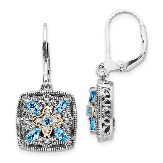 QTC772 Shey Couture Sterling Silver with 14K Accent Antiqued Diamond and Marquise Blue Topaz Leverback Earrings