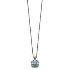 Shey Couture Sterling Silver with 14K Accent 18 Inch Antiqued Diamond and Marquise Blue Topaz Necklace QTC773