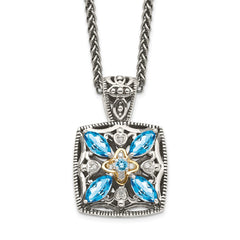 Shey Couture Sterling Silver with 14K Accent 18 Inch Antiqued Diamond and Marquise Blue Topaz Necklace QTC773