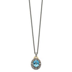 Shey Couture Sterling Silver with 14K Accent 18 Inch Antiqued Diamond and Oval Blue Topaz Necklace QTC776