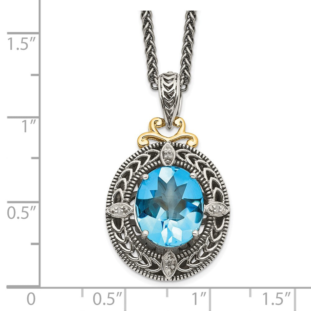 Shey Couture Sterling Silver with 14K Accent 18 Inch Antiqued Diamond and Oval Blue Topaz Necklace QTC776