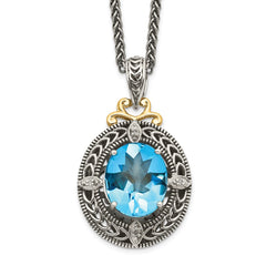 Shey Couture Sterling Silver with 14K Accent 18 Inch Antiqued Diamond and Oval Blue Topaz Necklace QTC776