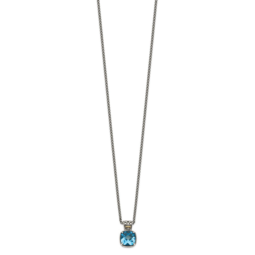 Shey Couture Sterling Silver with 14K Accent 18 Inch Antiqued Cushion Blue Topaz Necklace QTC782