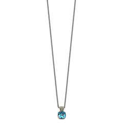 Shey Couture Sterling Silver with 14K Accent 18 Inch Antiqued Cushion Blue Topaz Necklace QTC782