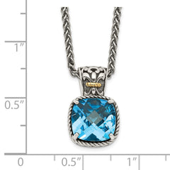 Shey Couture Sterling Silver with 14K Accent 18 Inch Antiqued Cushion Blue Topaz Necklace QTC782