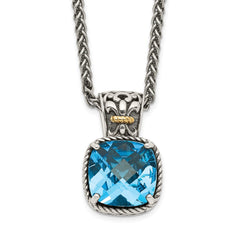 Shey Couture Sterling Silver with 14K Accent 18 Inch Antiqued Cushion Blue Topaz Necklace QTC782
