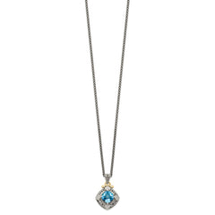 Shey Couture Sterling Silver with 14K Accent 18 Inch Antiqued Diamond and Cushion Blue Topaz Necklace QTC791