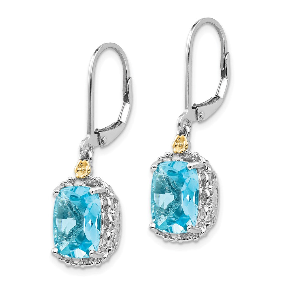 QTC793 Shey Couture Sterling Silver Rhodium-plated with 14K Accent Recangular Blue Topaz Leverback Dangle Earrings