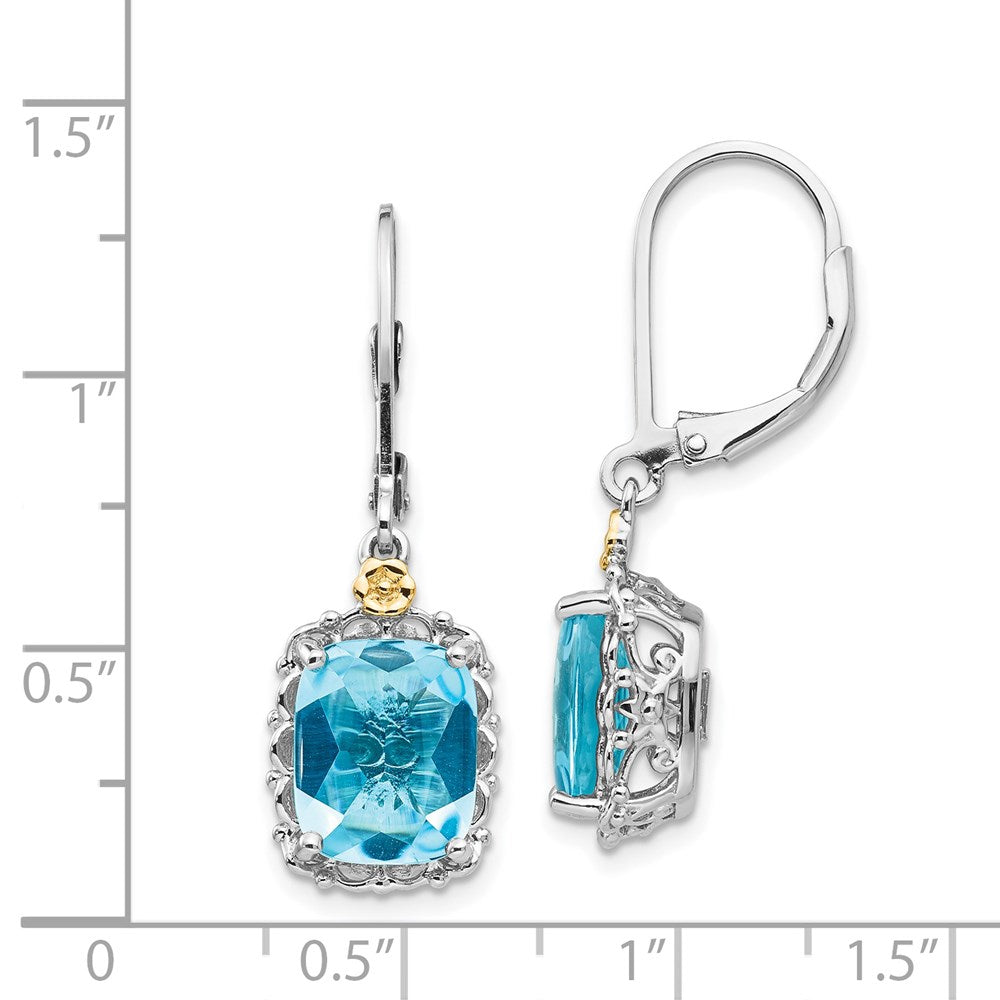 QTC793 Shey Couture Sterling Silver Rhodium-plated with 14K Accent Recangular Blue Topaz Leverback Dangle Earrings