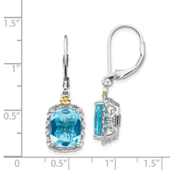 QTC793 Shey Couture Sterling Silver Rhodium-plated with 14K Accent Recangular Blue Topaz Leverback Dangle Earrings
