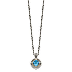 Shey Couture Sterling Silver with 14K Accent 18 Inch Antiqued Cushion Blue Topaz Necklace QTC794