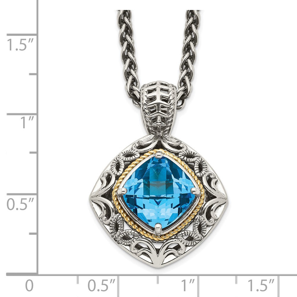 Shey Couture Sterling Silver with 14K Accent 18 Inch Antiqued Cushion Blue Topaz Necklace QTC794