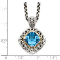 Shey Couture Sterling Silver with 14K Accent 18 Inch Antiqued Cushion Blue Topaz Necklace QTC794