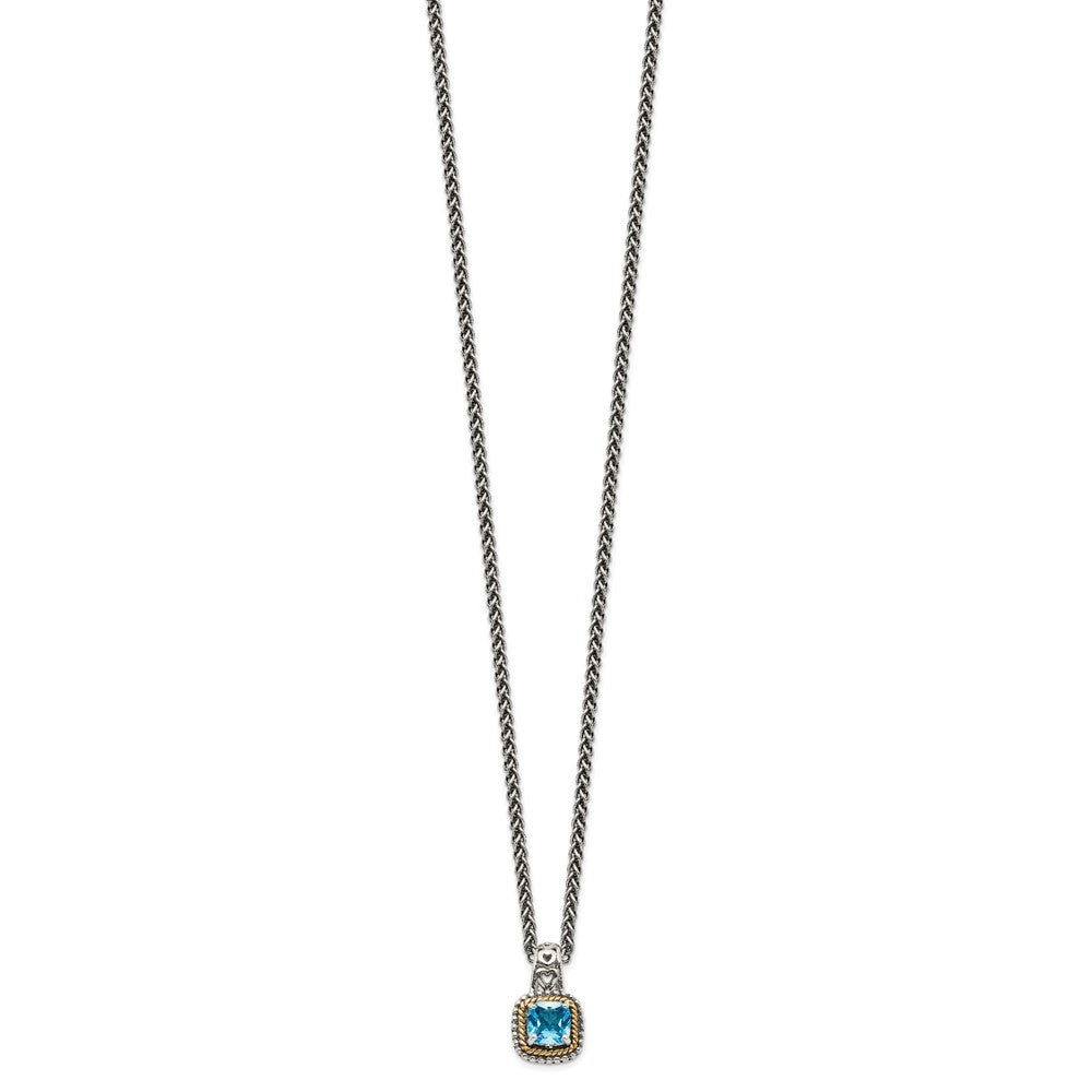 Shey Couture Sterling Silver with 14K Accent 18 Inch Antiqued Cushion Blue Topaz Necklace QTC799