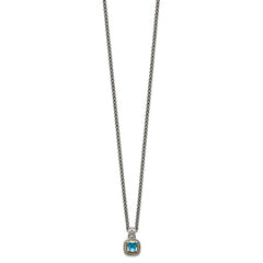 Shey Couture Sterling Silver with 14K Accent 18 Inch Antiqued Cushion Blue Topaz Necklace QTC799