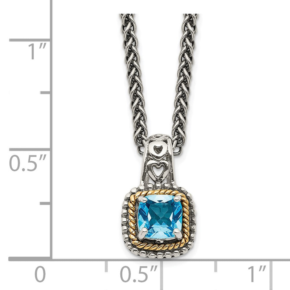 Shey Couture Sterling Silver with 14K Accent 18 Inch Antiqued Cushion Blue Topaz Necklace QTC799