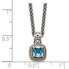 Shey Couture Sterling Silver with 14K Accent 18 Inch Antiqued Cushion Blue Topaz Necklace QTC799