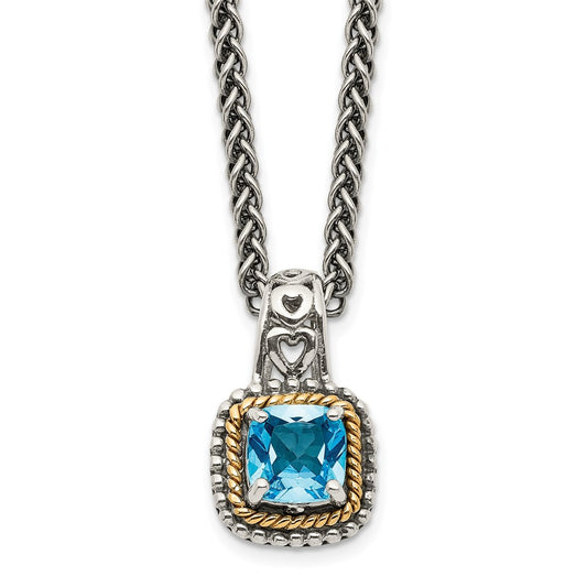 Shey Couture Sterling Silver with 14K Accent 18 Inch Antiqued Cushion Blue Topaz Necklace QTC799