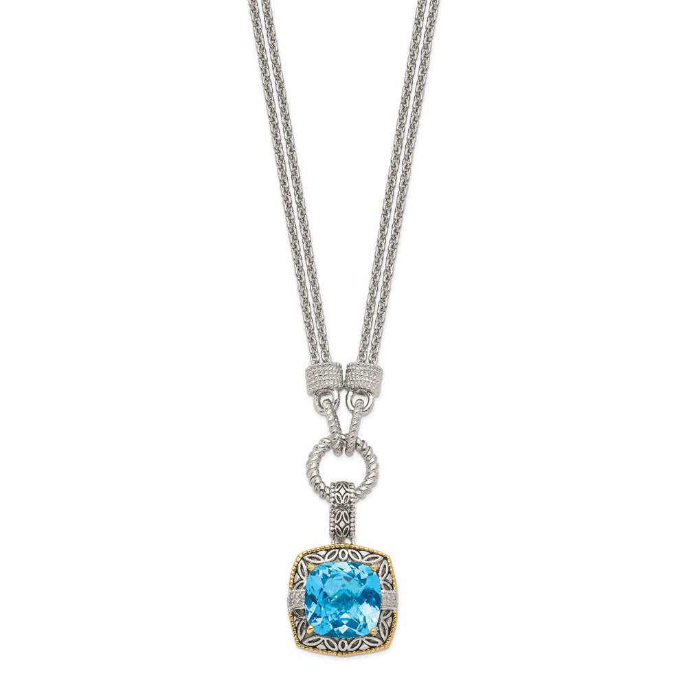Shey Couture Sterling Silver with 14K Accent 17 Inch Antiqued Sky Blue Topaz and Diamond Necklace with 1 Inch Extender QTC83