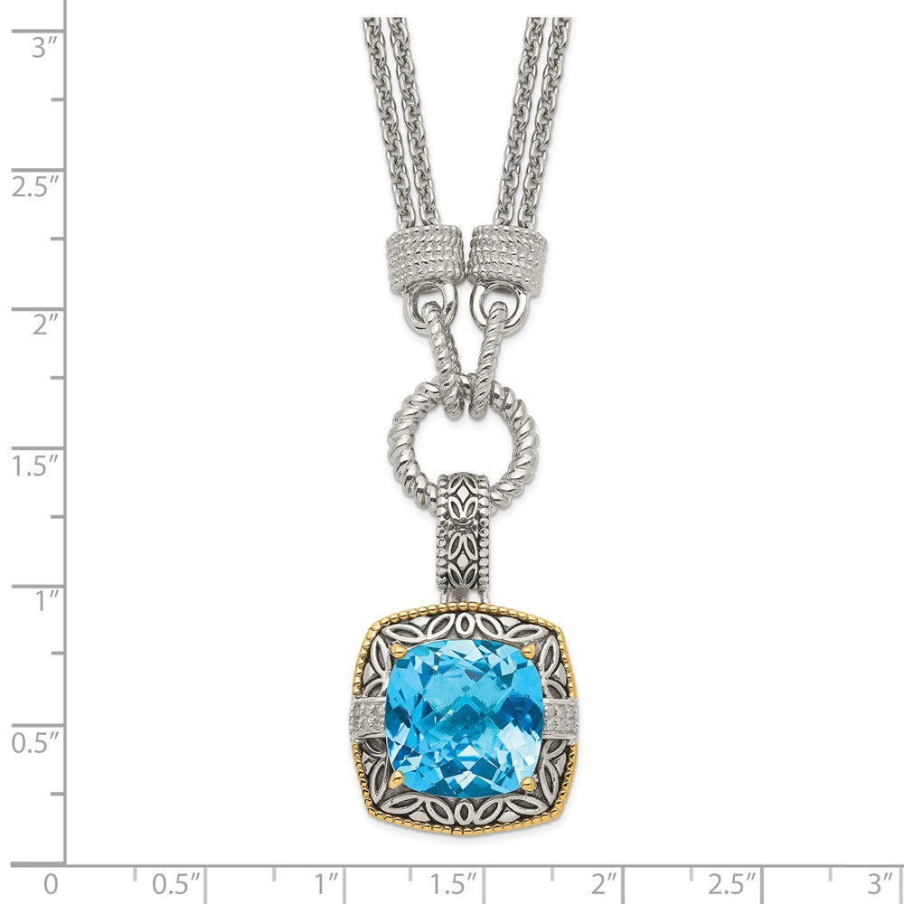 Shey Couture Sterling Silver with 14K Accent 17 Inch Antiqued Sky Blue Topaz and Diamond Necklace with 1 Inch Extender QTC83