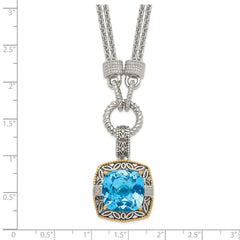 Shey Couture Sterling Silver with 14K Accent 17 Inch Antiqued Sky Blue Topaz and Diamond Necklace with 1 Inch Extender QTC83