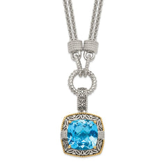 Shey Couture Sterling Silver with 14K Accent 17 Inch Antiqued Sky Blue Topaz and Diamond Necklace with 1 Inch Extender QTC83