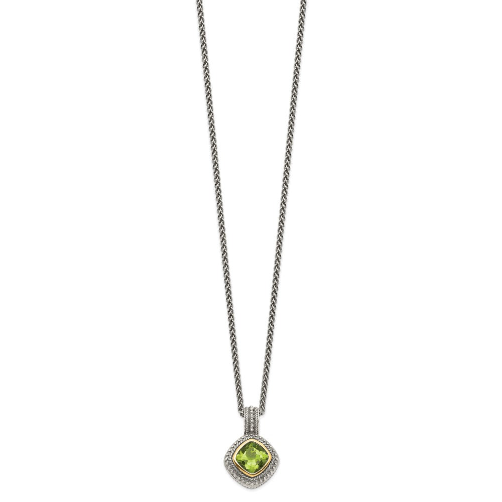 Shey Couture Sterling Silver with 14K Accent 18 Inch Antiqued Cushion Bezel Peridot Necklace QTC864