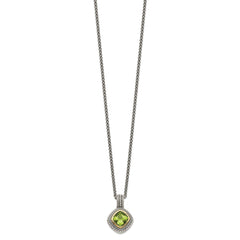Shey Couture Sterling Silver with 14K Accent 18 Inch Antiqued Cushion Bezel Peridot Necklace QTC864