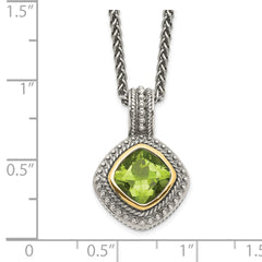 Shey Couture Sterling Silver with 14K Accent 18 Inch Antiqued Cushion Bezel Peridot Necklace QTC864